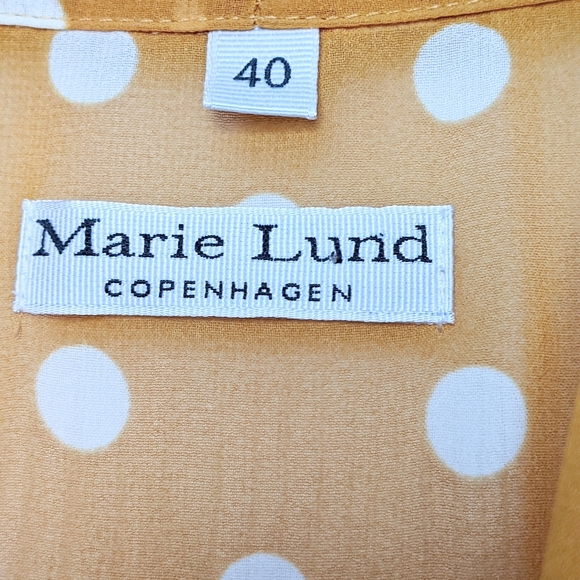 Anthro Style Marie Lund Mustard Polka Dot Blouse w Tie. Size Medium or EUR 40. - Picture 6 of 12